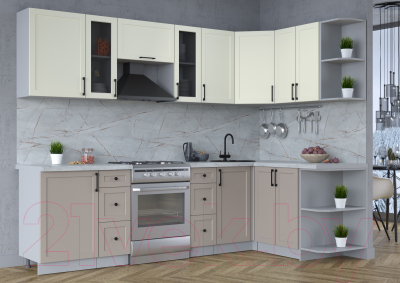 Кухонный гарнитур Интерлиния Тренд 1.5x2.7 правая (луна/белый/серый каспий)