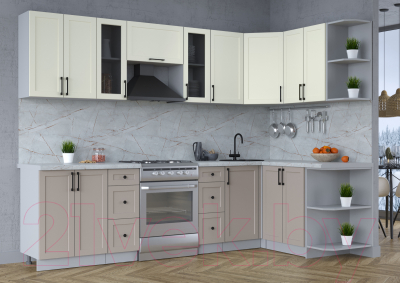 Кухонный гарнитур Интерлиния Тренд 1.5x2.8 правая (луна/белый/серый каспий)