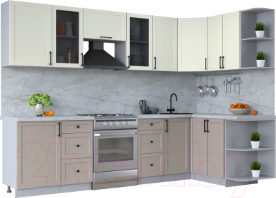 Кухонный гарнитур Интерлиния Тренд 1.5x2.9 правая (луна/белый/серый каспий) - фото