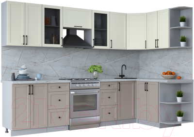 Кухонный гарнитур Интерлиния Тренд 1.5x3.0 правая (луна/белый/серый каспий) - фото