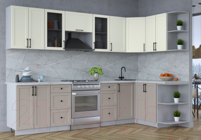 Кухонный гарнитур Интерлиния Тренд 1.5x3.0 правая (луна/белый/серый каспий)