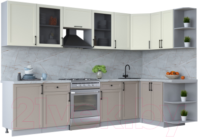Кухонный гарнитур Интерлиния Тренд 1.5x3.1 правая (луна/белый/серый каспий) - фото