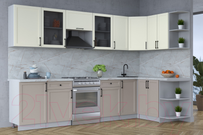 Кухонный гарнитур Интерлиния Тренд 1.5x3.1 правая (луна/белый/серый каспий)