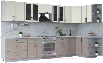 Кухонный гарнитур Интерлиния Тренд 1.5x3.6 правая (луна/белый/серый каспий) - фото