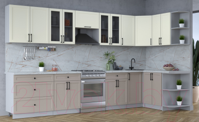 Кухонный гарнитур Интерлиния Тренд 1.5x3.6 правая (луна/белый/серый каспий)