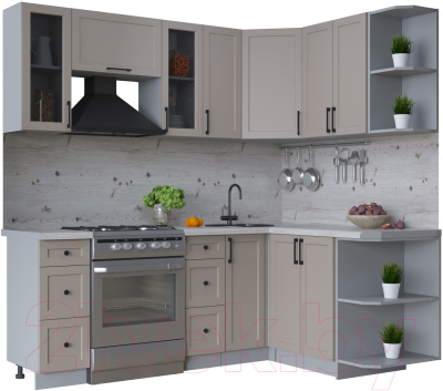 Кухонный гарнитур Интерлиния Тренд 1.5x2.1 правая (луна/луна/бискайская сосна) - фото