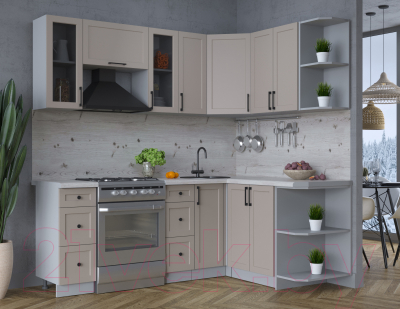 Кухонный гарнитур Интерлиния Тренд 1.5x2.1 правая (луна/луна/бискайская сосна)