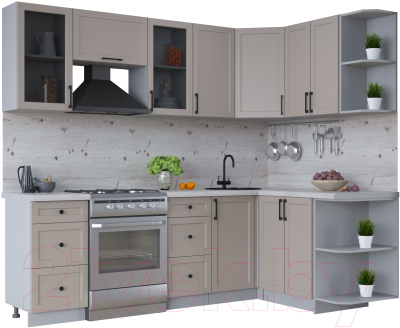 Кухонный гарнитур Интерлиния Тренд 1.5x2.4 правая (луна/луна/бискайская сосна) - фото