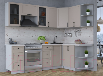 Кухонный гарнитур Интерлиния Тренд 1.5x2.4 правая (луна/луна/бискайская сосна)