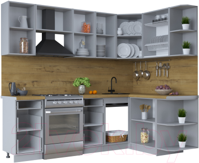 Кухонный гарнитур Интерлиния Тренд 1.5x2.4 правая (луна/луна/бискайская сосна)