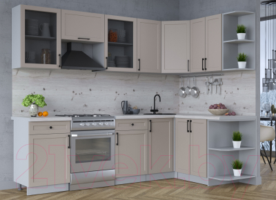 Кухонный гарнитур Интерлиния Тренд 1.5x2.6 правая (луна/луна/бискайская сосна)