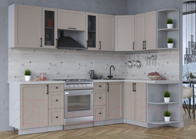 Кухонный гарнитур Интерлиния Тренд 1.5x2.7 правая (луна/луна/бискайская сосна)