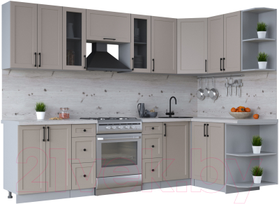 Кухонный гарнитур Интерлиния Тренд 1.5x2.8 правая (луна/луна/бискайская сосна) - фото