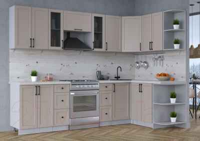 Кухонный гарнитур Интерлиния Тренд 1.5x2.8 правая (луна/луна/бискайская сосна)