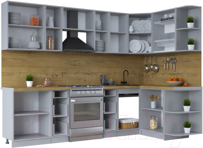 Кухонный гарнитур Интерлиния Тренд 1.5x2.8 правая (луна/луна/бискайская сосна)