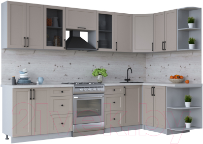 Кухонный гарнитур Интерлиния Тренд 1.5x3.0 правая (луна/луна/бискайская сосна) - фото