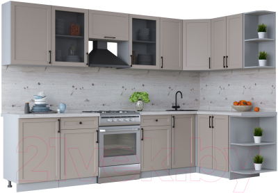 Кухонный гарнитур Интерлиния Тренд 1.5x3.1 правая (луна/луна/бискайская сосна) - фото