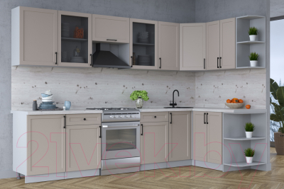 Кухонный гарнитур Интерлиния Тренд 1.5x3.1 правая (луна/луна/бискайская сосна)