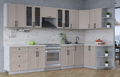 Кухонный гарнитур Интерлиния Тренд 1.5x3.4 правая (луна/луна/бискайская сосна)