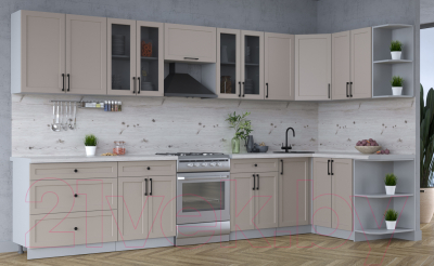 Кухонный гарнитур Интерлиния Тренд 1.5x3.6 правая (луна/луна/бискайская сосна)