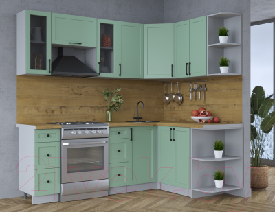 Кухонный гарнитур Интерлиния Тренд 1.5x2.2 правая (мята/мята/дуб бунратти)
