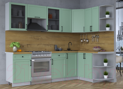 Кухонный гарнитур Интерлиния Тренд 1.5x2.6 правая (мята/мята/дуб бунратти)