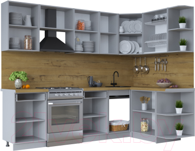 Кухонный гарнитур Интерлиния Тренд 1.5x2.6 правая (мята/мята/дуб бунратти)