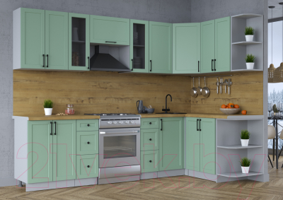 Кухонный гарнитур Интерлиния Тренд 1.5x2.8 правая (мята/мята/дуб бунратти)