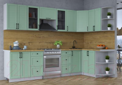 Кухонный гарнитур Интерлиния Тренд 1.5x3.0 правая (мята/мята/дуб бунратти)