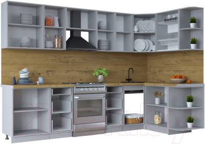 Кухонный гарнитур Интерлиния Тренд 1.5x3.0 правая (мята/мята/дуб бунратти)