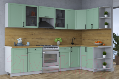 Кухонный гарнитур Интерлиния Тренд 1.5x3.1 правая (мята/мята/дуб бунратти)