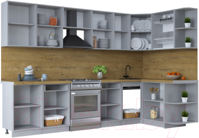 Кухонный гарнитур Интерлиния Тренд 1.5x3.1 правая (мята/белый/бискайская сосна)