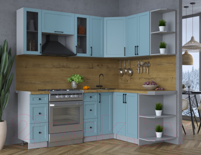 Кухонный гарнитур Интерлиния Тренд 1.5x2.1 правая (океан/океан/дуб бунратти)