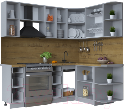 Кухонный гарнитур Интерлиния Тренд 1.5x2.1 правая (океан/океан/дуб бунратти)