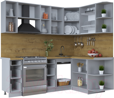 Кухонный гарнитур Интерлиния Тренд 1.5x2.2 правая (океан/океан/дуб бунратти)