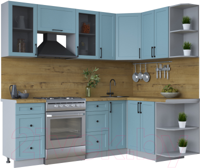 Кухонный гарнитур Интерлиния Тренд 1.5x2.3 правая (океан/океан/дуб бунратти) - фото