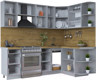 Кухонный гарнитур Интерлиния Тренд 1.5x2.3 правая (океан/океан/дуб бунратти)