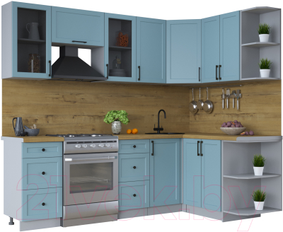 Кухонный гарнитур Интерлиния Тренд 1.5x2.4 правая (океан/океан/дуб бунратти) - фото