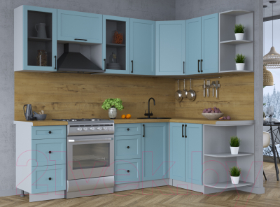 Кухонный гарнитур Интерлиния Тренд 1.5x2.4 правая (океан/океан/дуб бунратти)