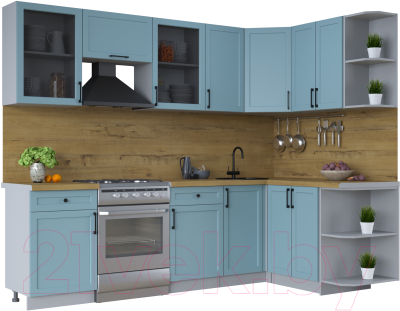 Кухонный гарнитур Интерлиния Тренд 1.5x2.6 правая (океан/океан/дуб бунратти) - фото