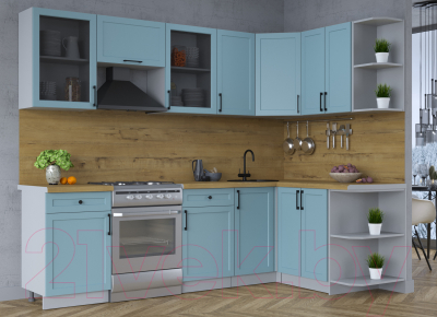 Кухонный гарнитур Интерлиния Тренд 1.5x2.6 правая (океан/океан/дуб бунратти)