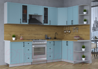 Кухонный гарнитур Интерлиния Тренд 1.5x2.7 правая (океан/океан/дуб бунратти)