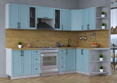Кухонный гарнитур Интерлиния Тренд 1.5x2.8 правая (океан/океан/дуб бунратти)