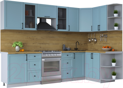 Кухонный гарнитур Интерлиния Тренд 1.5x2.9 правая (океан/океан/дуб бунратти) - фото