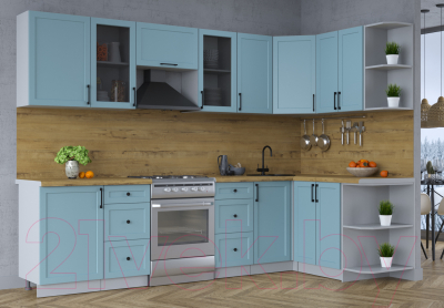 Кухонный гарнитур Интерлиния Тренд 1.5x2.9 правая (океан/океан/дуб бунратти)