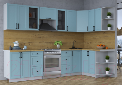 Кухонный гарнитур Интерлиния Тренд 1.5x3.0 правая (океан/океан/дуб бунратти)