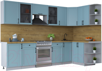 Кухонный гарнитур Интерлиния Тренд 1.5x3.1 правая (океан/океан/дуб бунратти) - фото