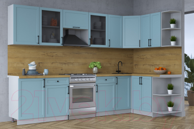 Кухонный гарнитур Интерлиния Тренд 1.5x3.1 правая (океан/океан/дуб бунратти)