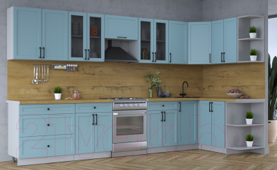 Кухонный гарнитур Интерлиния Тренд 1.5x3.6 правая (океан/океан/дуб бунратти)