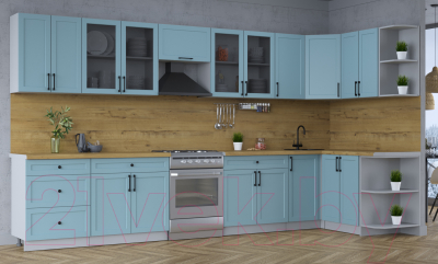 Кухонный гарнитур Интерлиния Тренд 1.5x3.8 правая (океан/океан/дуб бунратти)